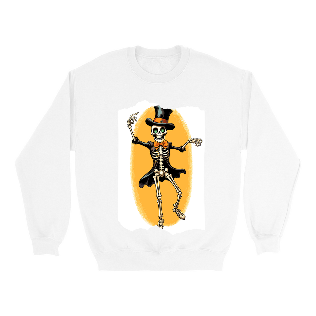 Explore our bewitching collection of Halloween sweatshirts, showcasing the mysterious allure of a dancing skeleton on the front.