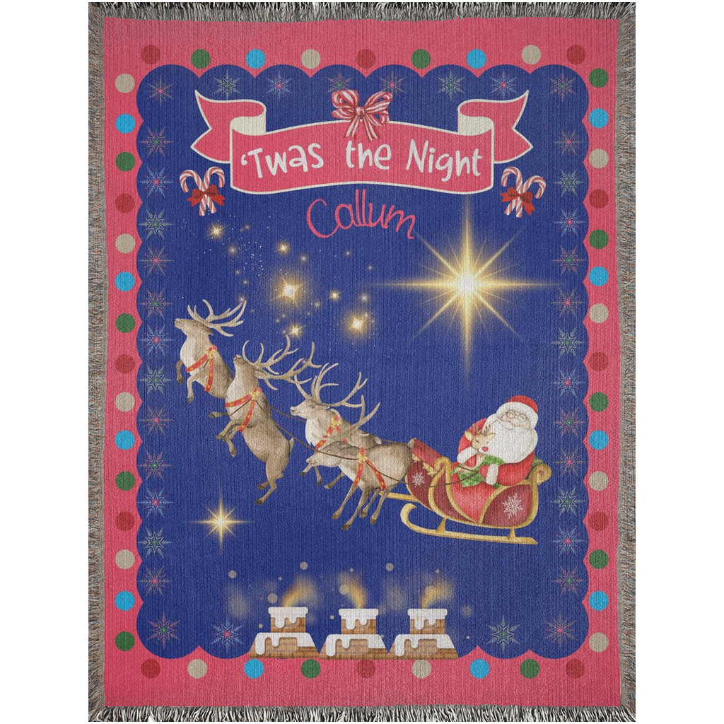 Personalized Custom Jacquard Woven Children’s Christmas Luxurious Blanket, Personalized Santa's Sleigh Ride Keepsake Throw, Stocking Filler to Capture Special Moments