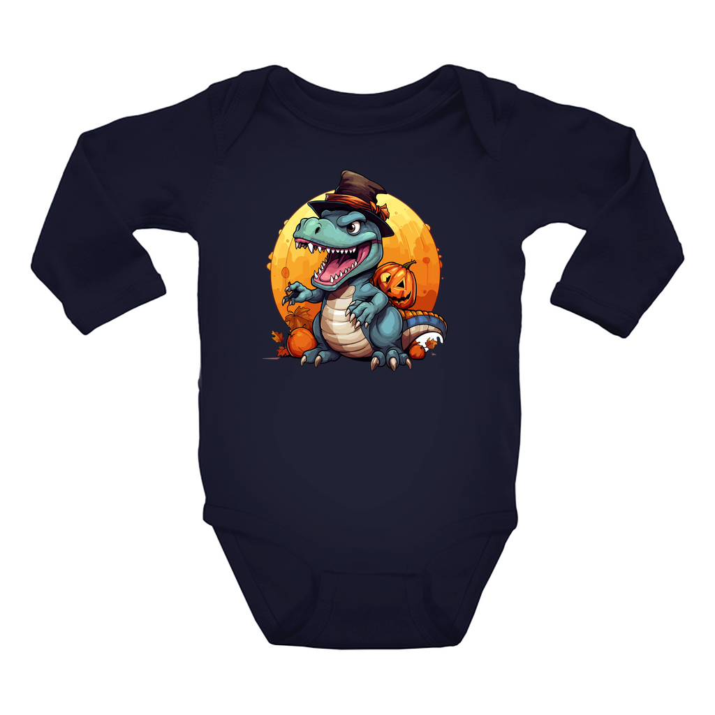 Infant Halloween Dinosaur Long Sleeve Onesie.