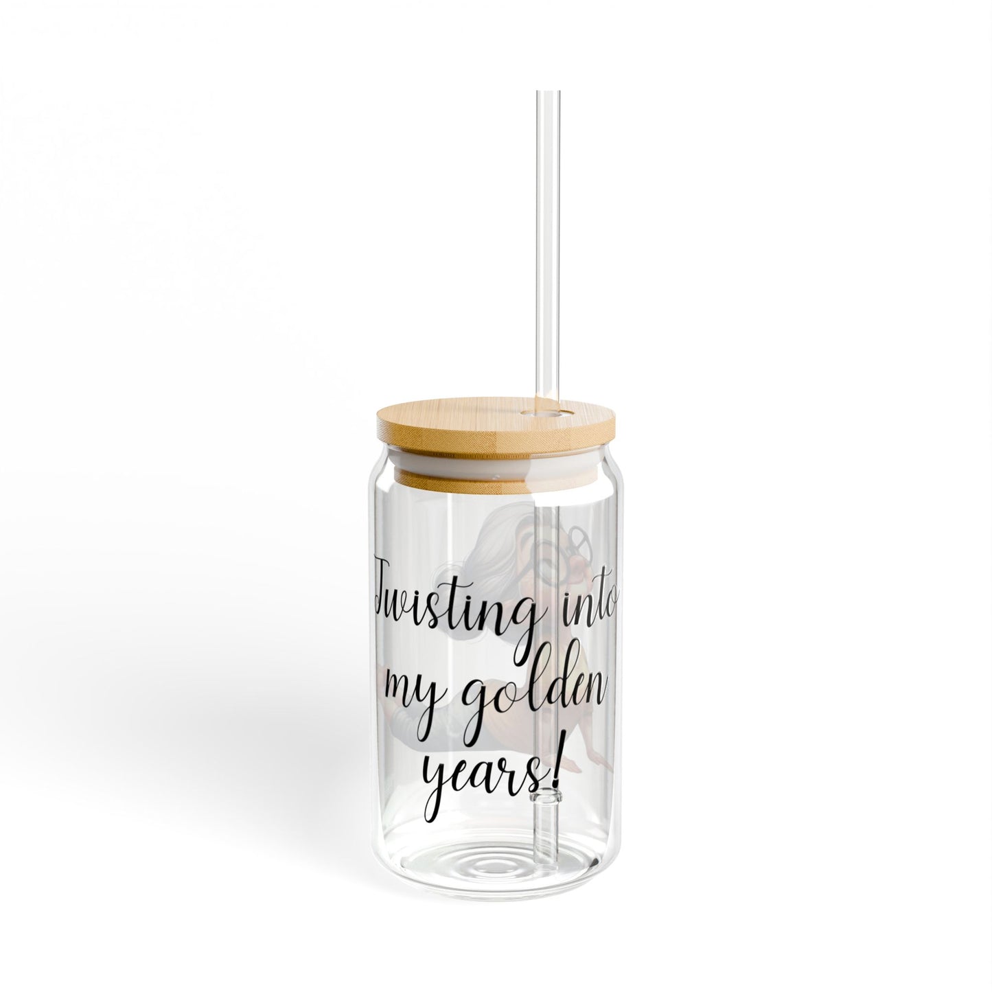 Our "Grandma Yoga" Collection Sipper Glass with Bamboo Lid and Tritan Straw!