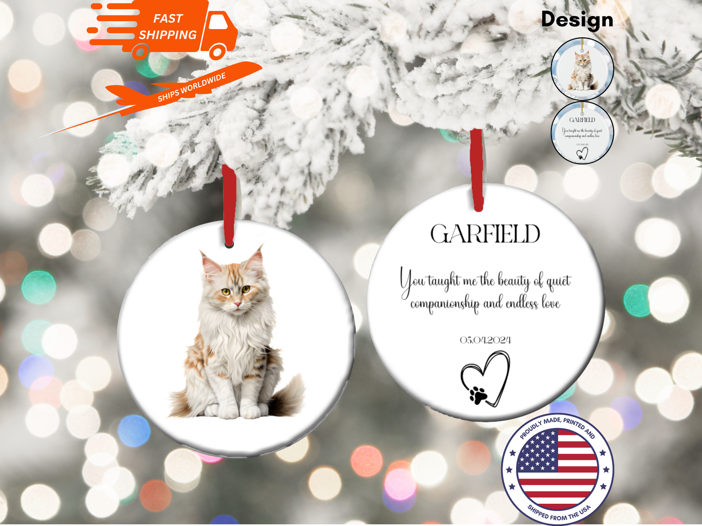 Personalized Pet Memorial Portrait Ornament, Memorial Gift For Loss Of Cat, Christmas Ornament Sympathy Gift, Forever Loved Remembrance Gift