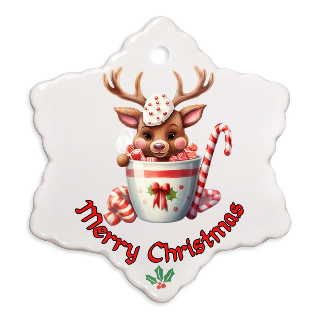 Radiant 3D Porcelain Christmas Reindeer Ornament: Elegance in Every Detail for Your Holiday Joy!
