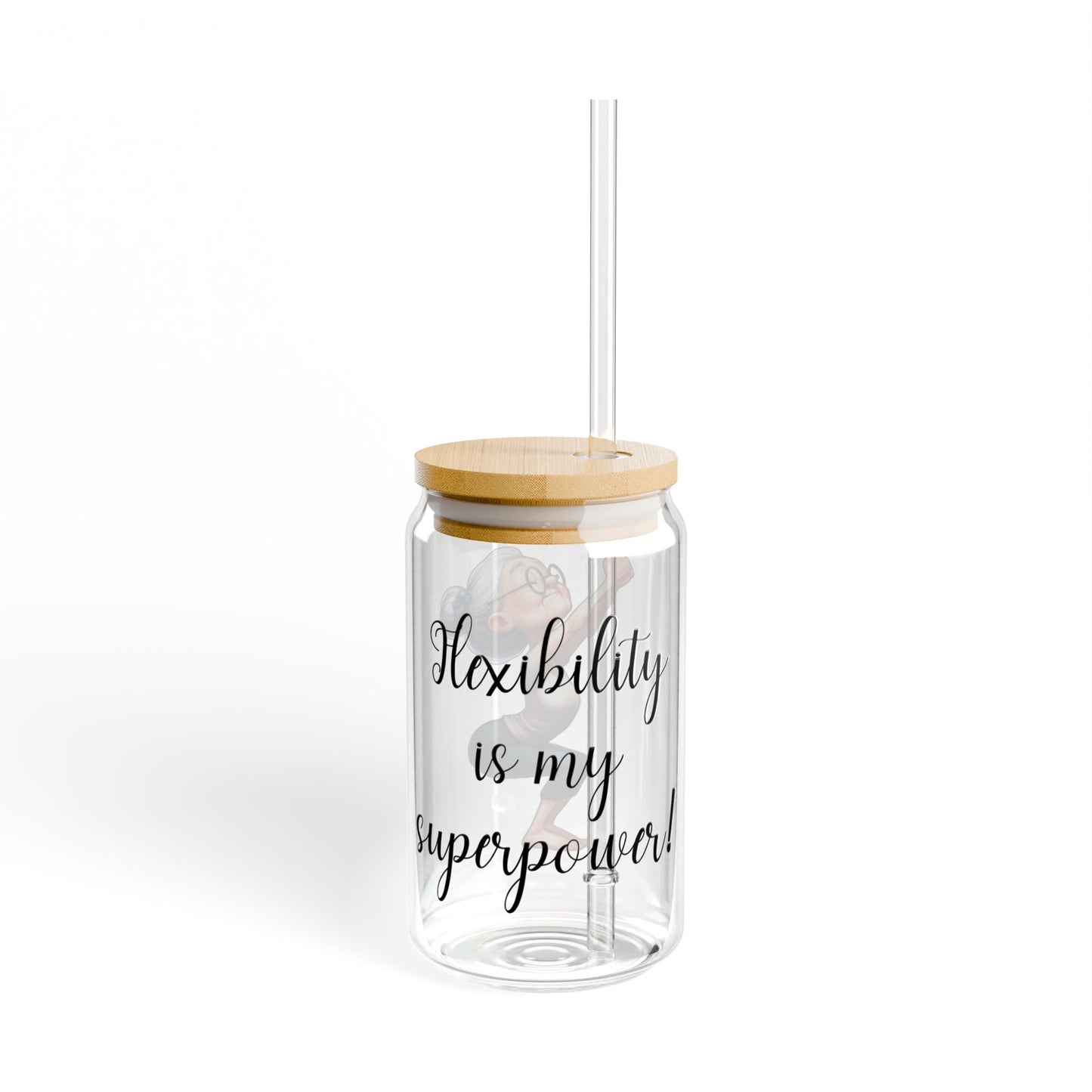 Our "Grandma Yoga" Collection Sipper Glass with Bamboo Lid and Tritan Straw!