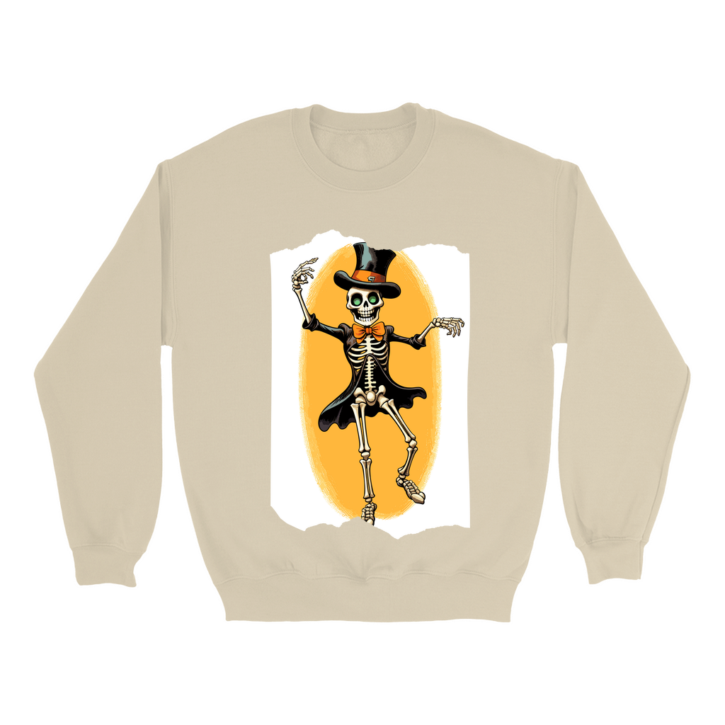 Explore our bewitching collection of Halloween sweatshirts, showcasing the mysterious allure of a dancing skeleton on the front.