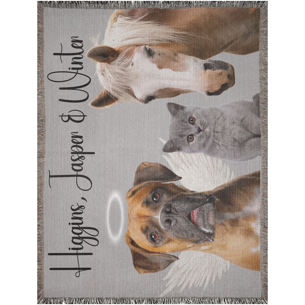 Personalized Pet Custom Photo, Woven Cotton Throw Blanket, Tapestry Using Pet Photo + Name, Pet Memorial Blanket, Animal Tapestry Keepsakes