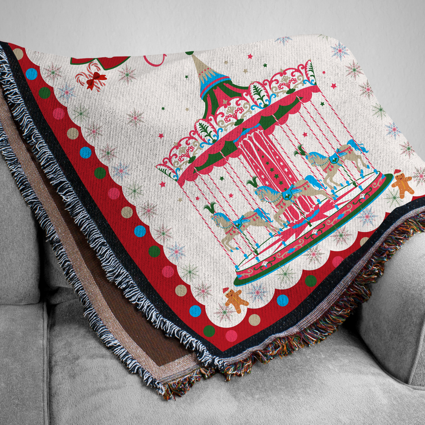 Personalized Custom Jacquard Woven Children’s Christmas Luxurious Blanket, Personalized Carousel Keepsake Throw, Stocking Filler to capture Special Moments