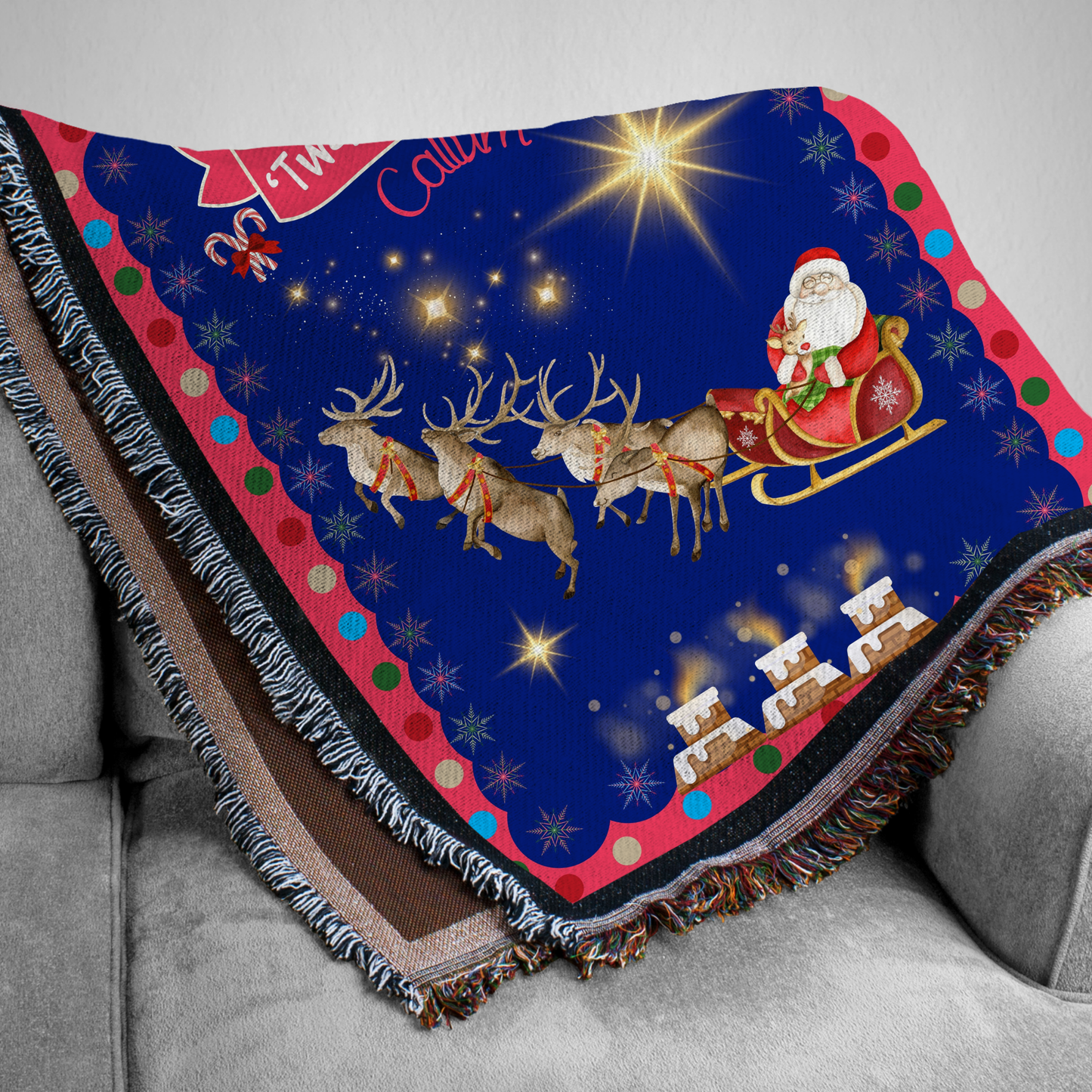 Personalized Custom Jacquard Woven Children’s Christmas Luxurious Blanket, Personalized Santa's Sleigh Ride Keepsake Throw, Stocking Filler to Capture Special Moments