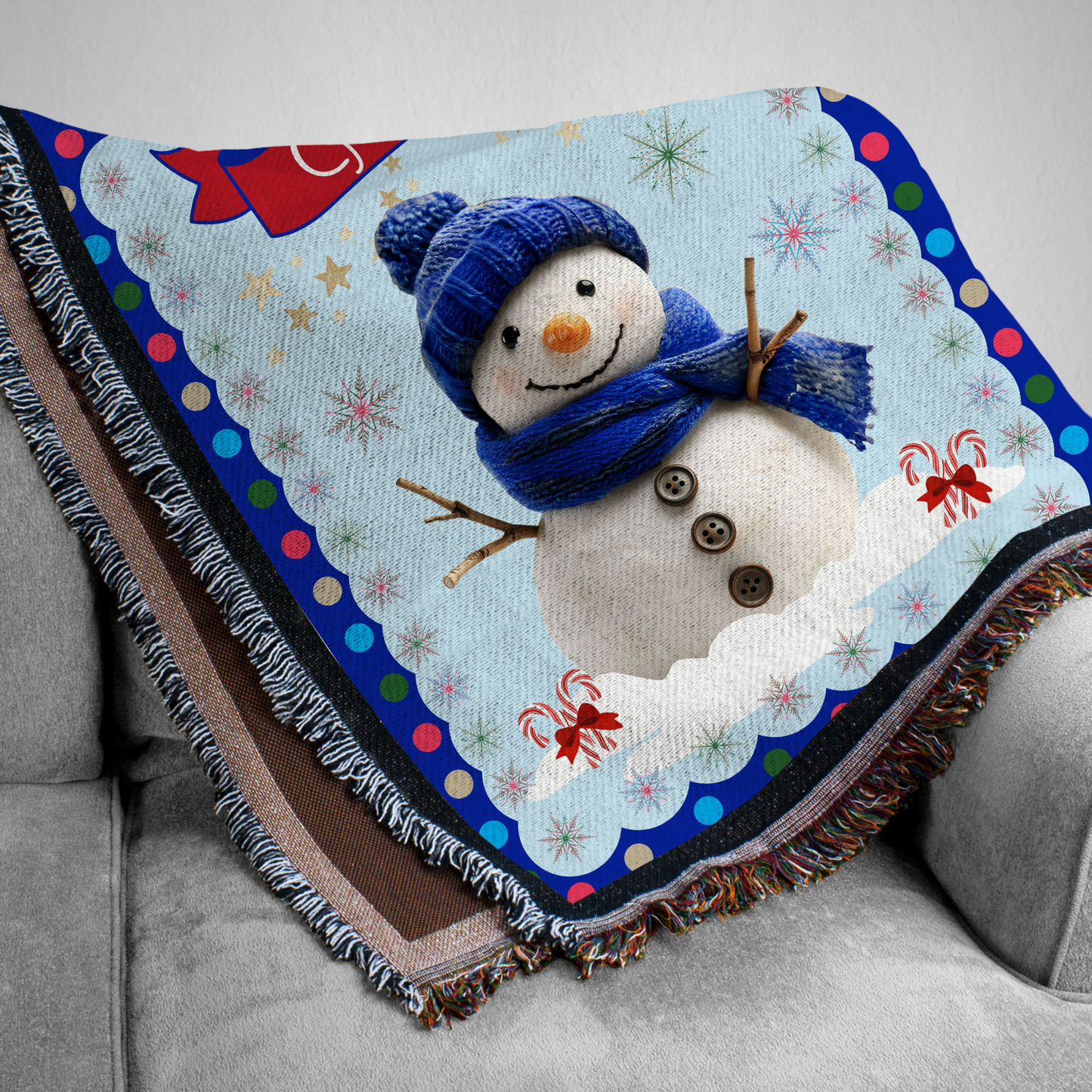 Personalized Custom Jacquard Woven Children’s Christmas Luxurious Blanket, Personalized Christmas Snowman Keepsake Throw, Stocking Filler to Capture Special Moments