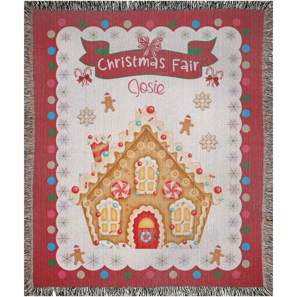 Personalized Custom Jacquard Woven Children’s Christmas Luxurious Blanket, Personalized Gingerbread House Keepsake Throw, Stocking Filler to capture Special Moments