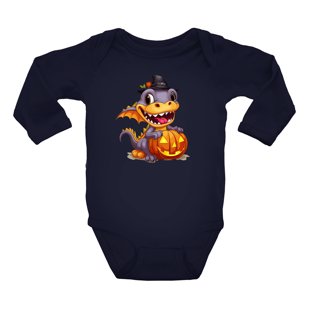 Infant Halloween Dinosaur Long Sleeve Onesie.