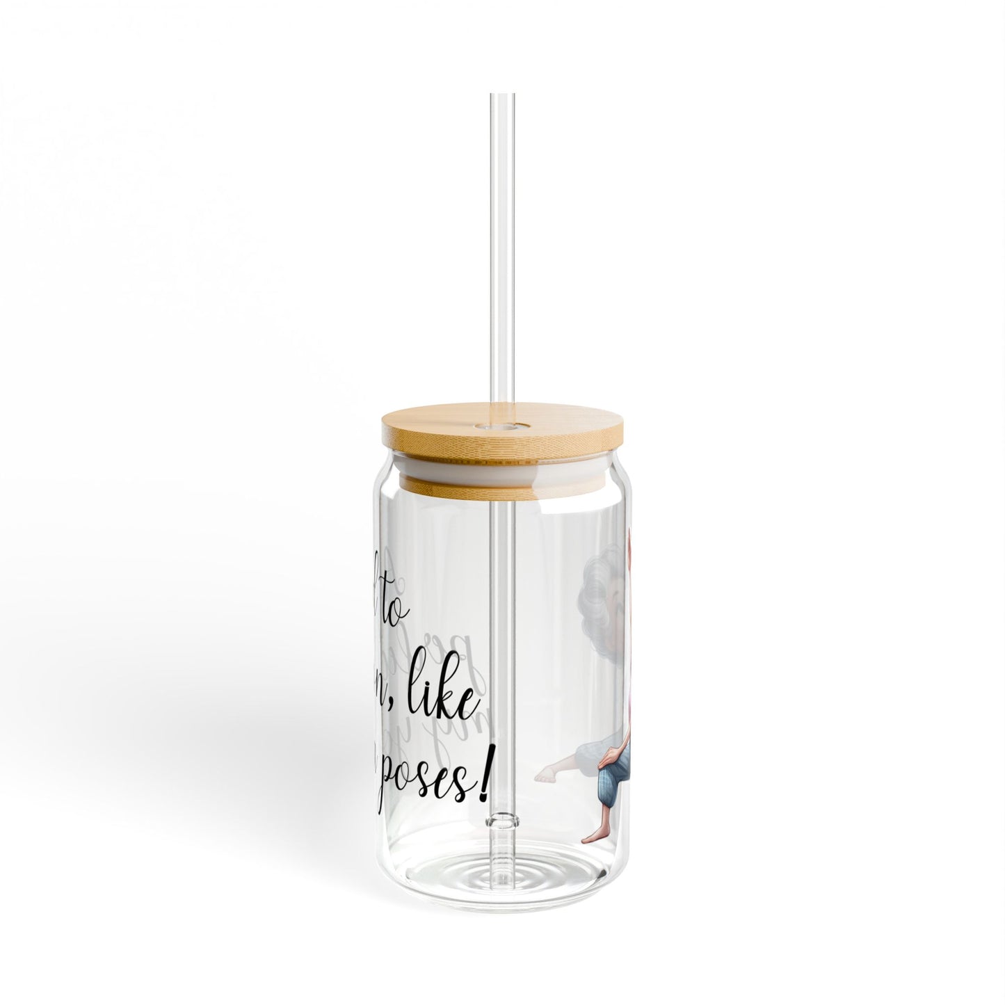 Our "Grandma Yoga" Collection Sipper Glass with Bamboo Lid and Tritan Straw!