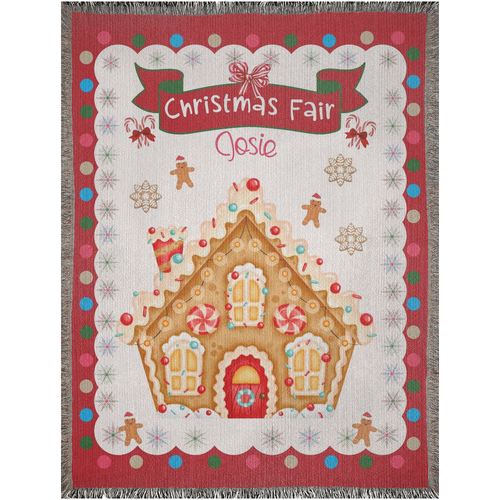 Personalized Custom Jacquard Woven Children’s Christmas Luxurious Blanket, Personalized Gingerbread House Keepsake Throw, Stocking Filler to capture Special Moments