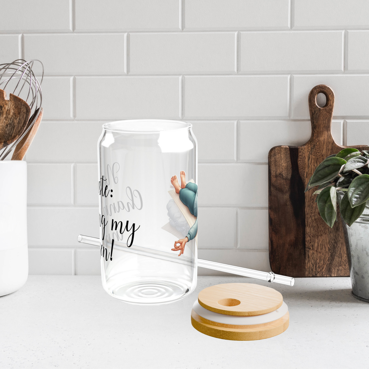 Our "Grandma Yoga" Collection Sipper Glass with Bamboo Lid and Tritan Straw!
