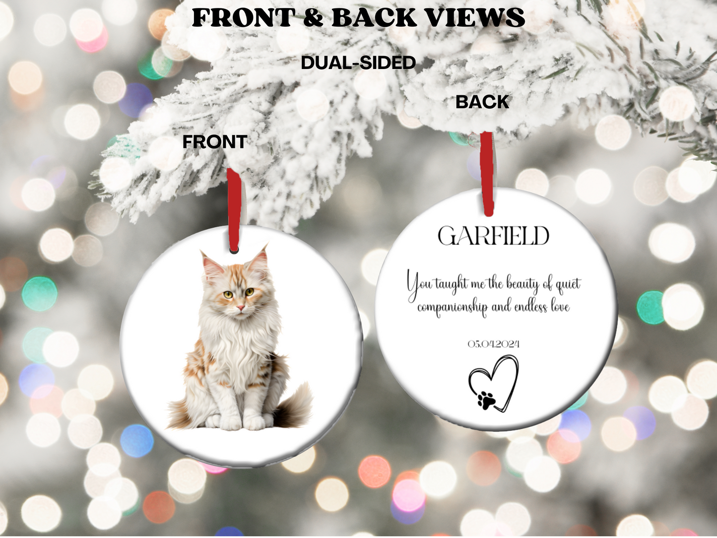 Personalized Pet Memorial Portrait Ornament, Memorial Gift For Loss Of Cat, Christmas Ornament Sympathy Gift, Forever Loved Remembrance Gift