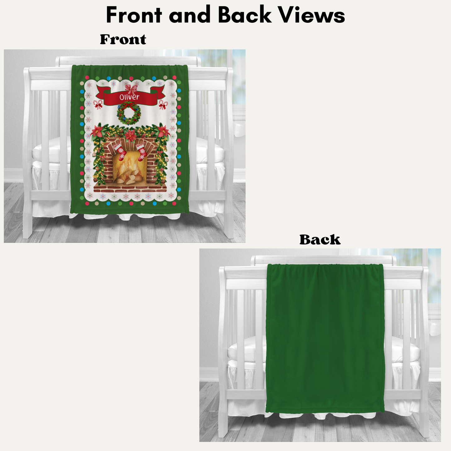 Personalized Children’s Christmas Fireplace Plush Minky Blanket, Soft Minky Baby Blanket, 30x40”, 50x60”, 60x80” Kids Throw Blanket.
