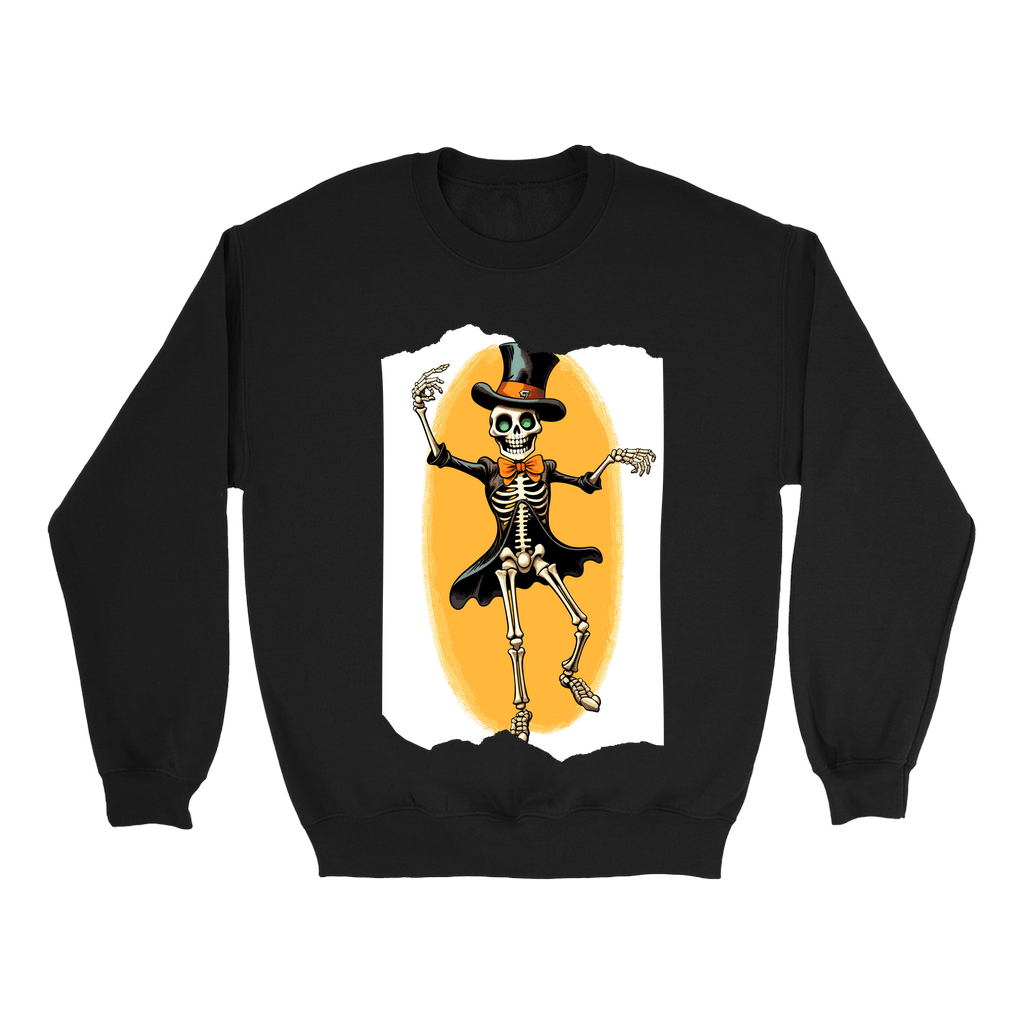 Explore our bewitching collection of Halloween sweatshirts, showcasing the mysterious allure of a dancing skeleton on the front.