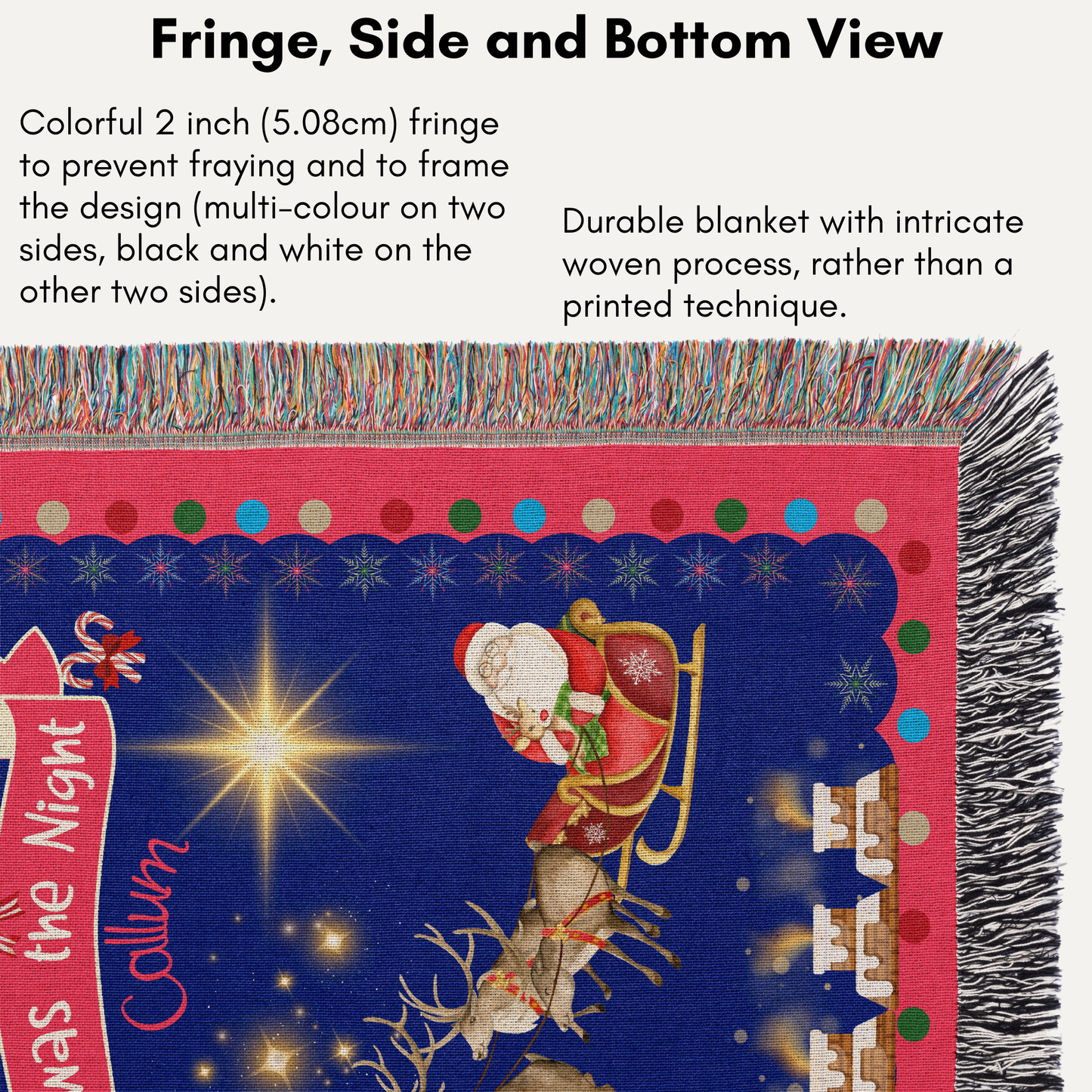 Personalized Custom Jacquard Woven Children’s Christmas Luxurious Blanket, Personalized Santa's Sleigh Ride Keepsake Throw, Stocking Filler to Capture Special Moments