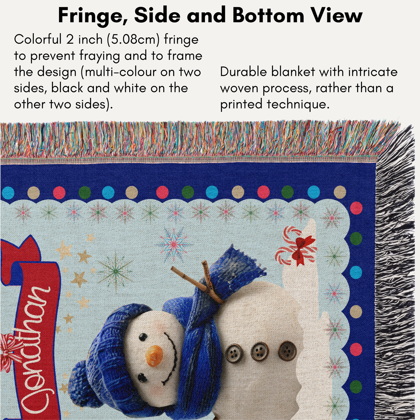 Personalized Custom Jacquard Woven Children’s Christmas Luxurious Blanket, Personalized Christmas Snowman Keepsake Throw, Stocking Filler to Capture Special Moments