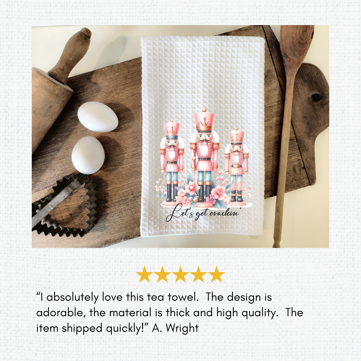 Beautiful Christmas Tree-Themed "Joy, Hope, Love, Peace, Christmas" Waffle Kitchen Tea Towel, Cute Christmas Waffle Dish Towel, Cute Stocking Filler