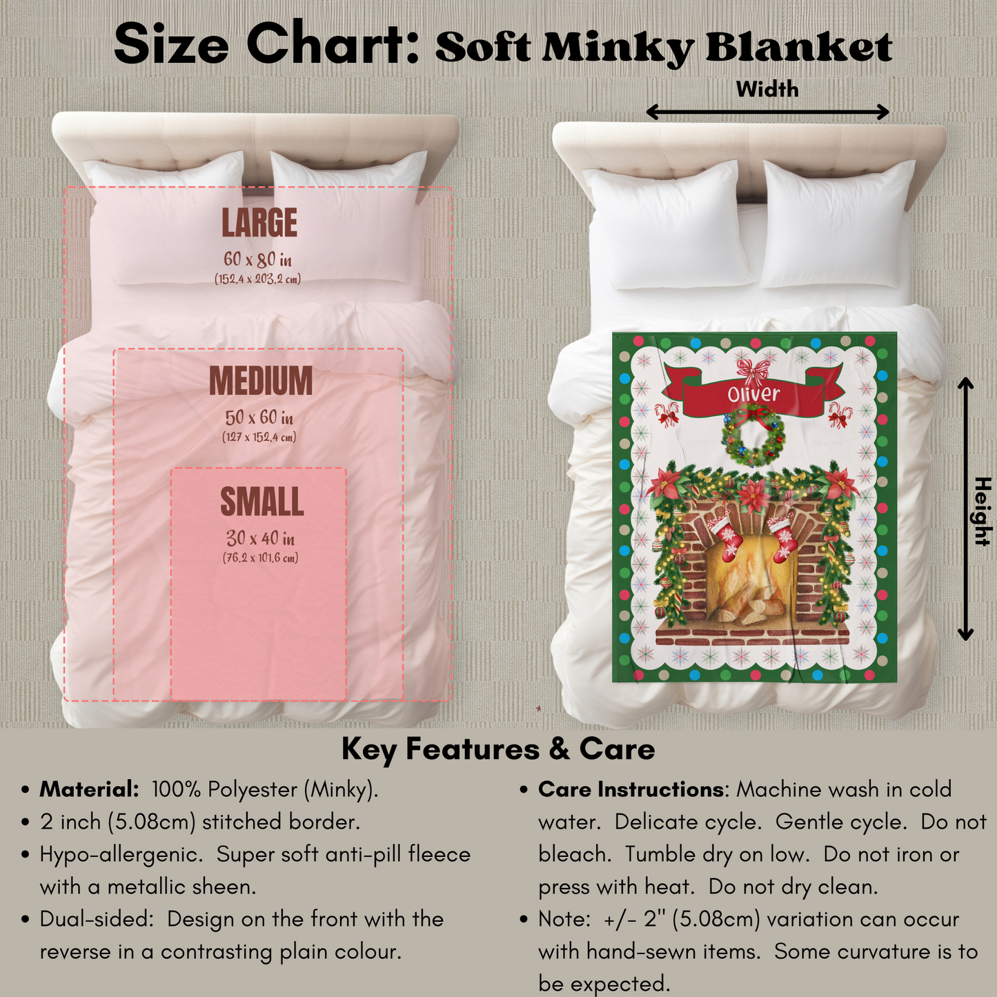 Personalized Children’s Christmas Fireplace Plush Minky Blanket, Soft Minky Baby Blanket, 30x40”, 50x60”, 60x80” Kids Throw Blanket.