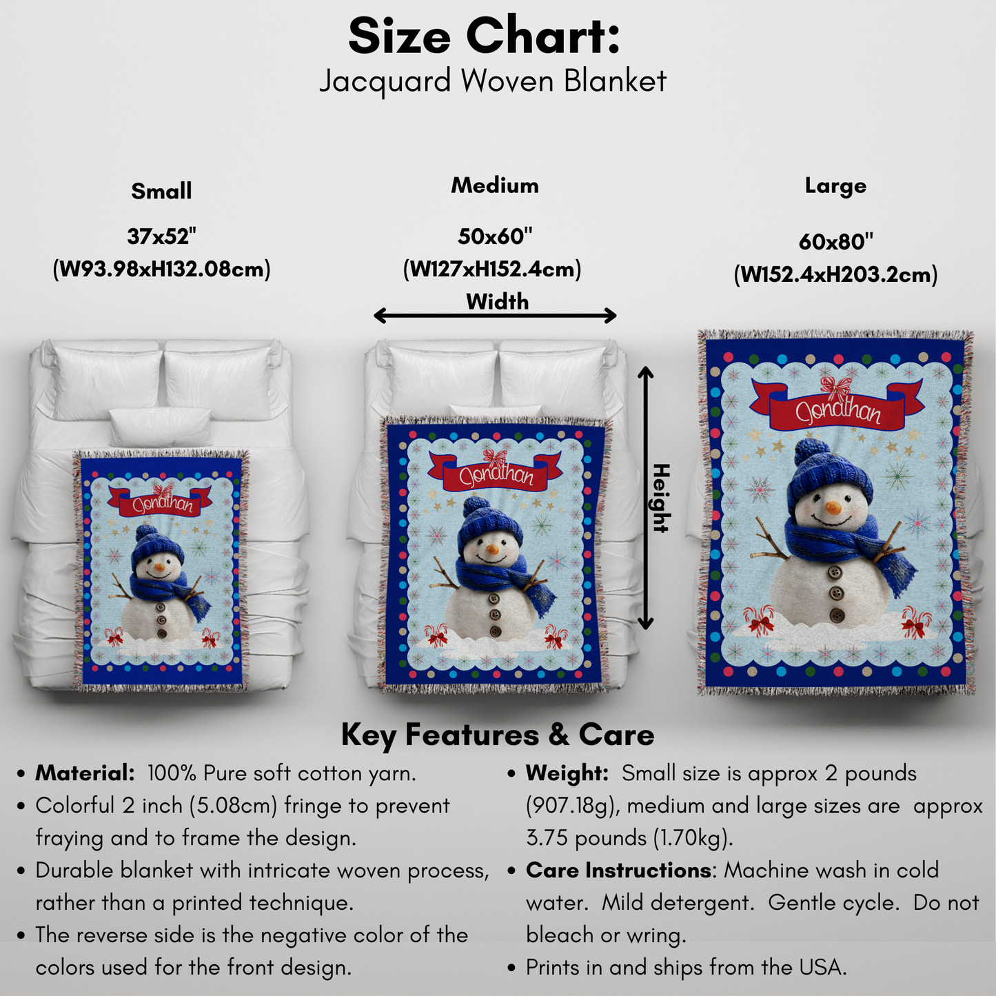 Personalized Custom Jacquard Woven Children’s Christmas Luxurious Blanket, Personalized Christmas Snowman Keepsake Throw, Stocking Filler to Capture Special Moments