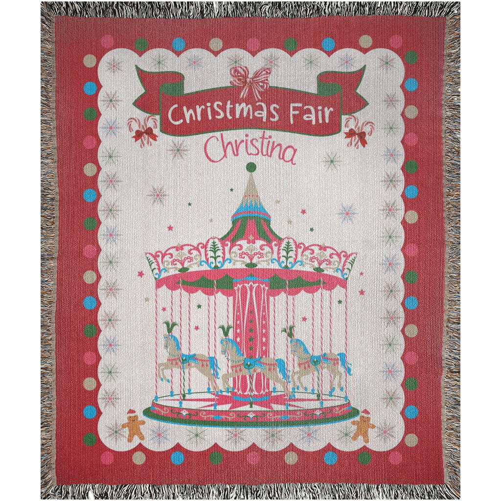 Personalized Custom Jacquard Woven Children’s Christmas Luxurious Blanket, Personalized Carousel Keepsake Throw, Stocking Filler to capture Special Moments