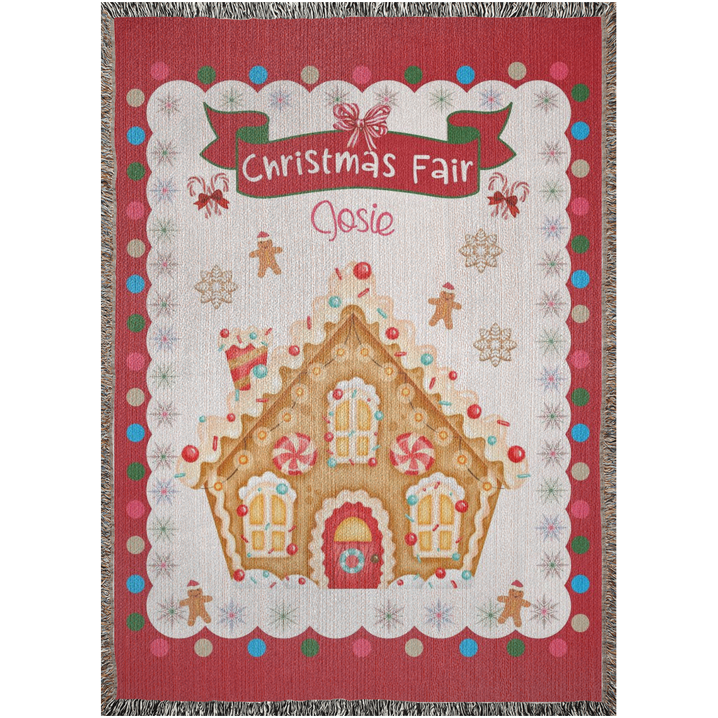 Personalized Custom Jacquard Woven Children’s Christmas Luxurious Blanket, Personalized Gingerbread House Keepsake Throw, Stocking Filler to capture Special Moments