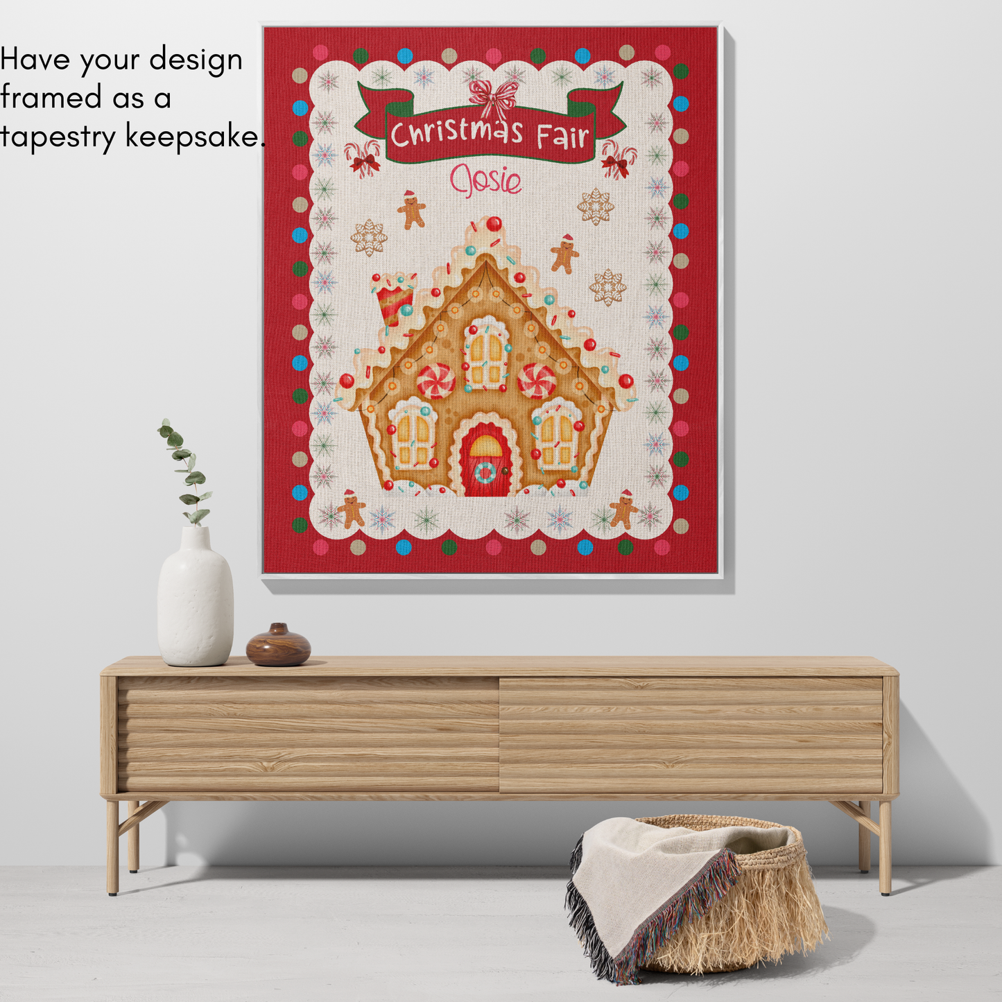 Personalized Custom Jacquard Woven Children’s Christmas Luxurious Blanket, Personalized Gingerbread House Keepsake Throw, Stocking Filler to capture Special Moments