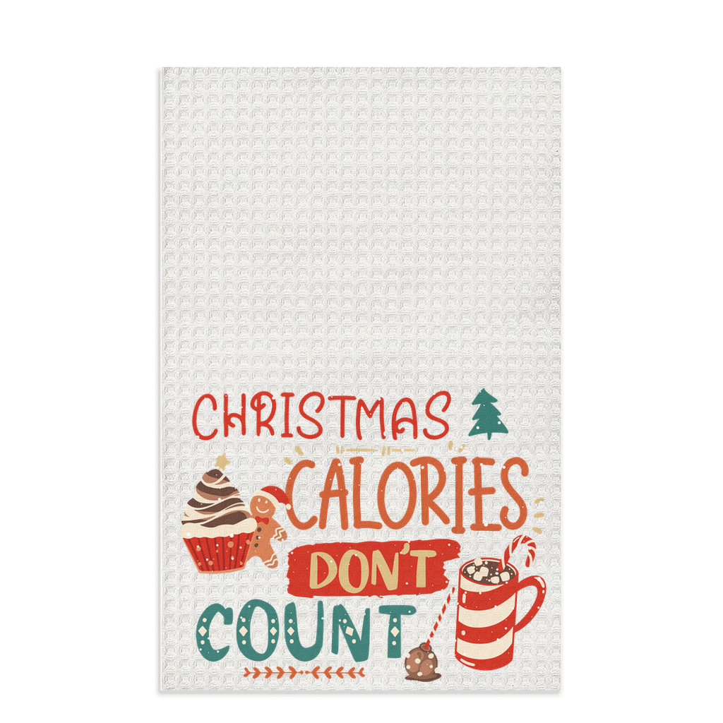Beautiful Christmas-Themed "Christmas Calories Don't Count" Waffle Kitchen Tea Towel, Cute Christmas Waffle Dish Towel, Cute Stocking Filler