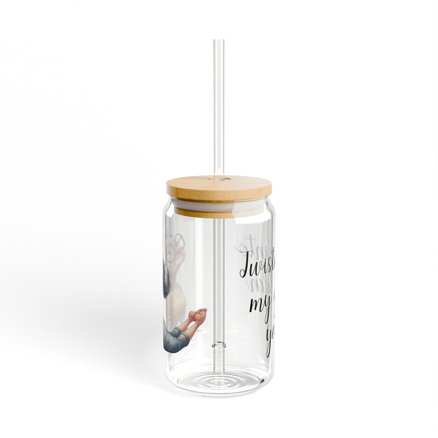 Our "Grandma Yoga" Collection Sipper Glass with Bamboo Lid and Tritan Straw!