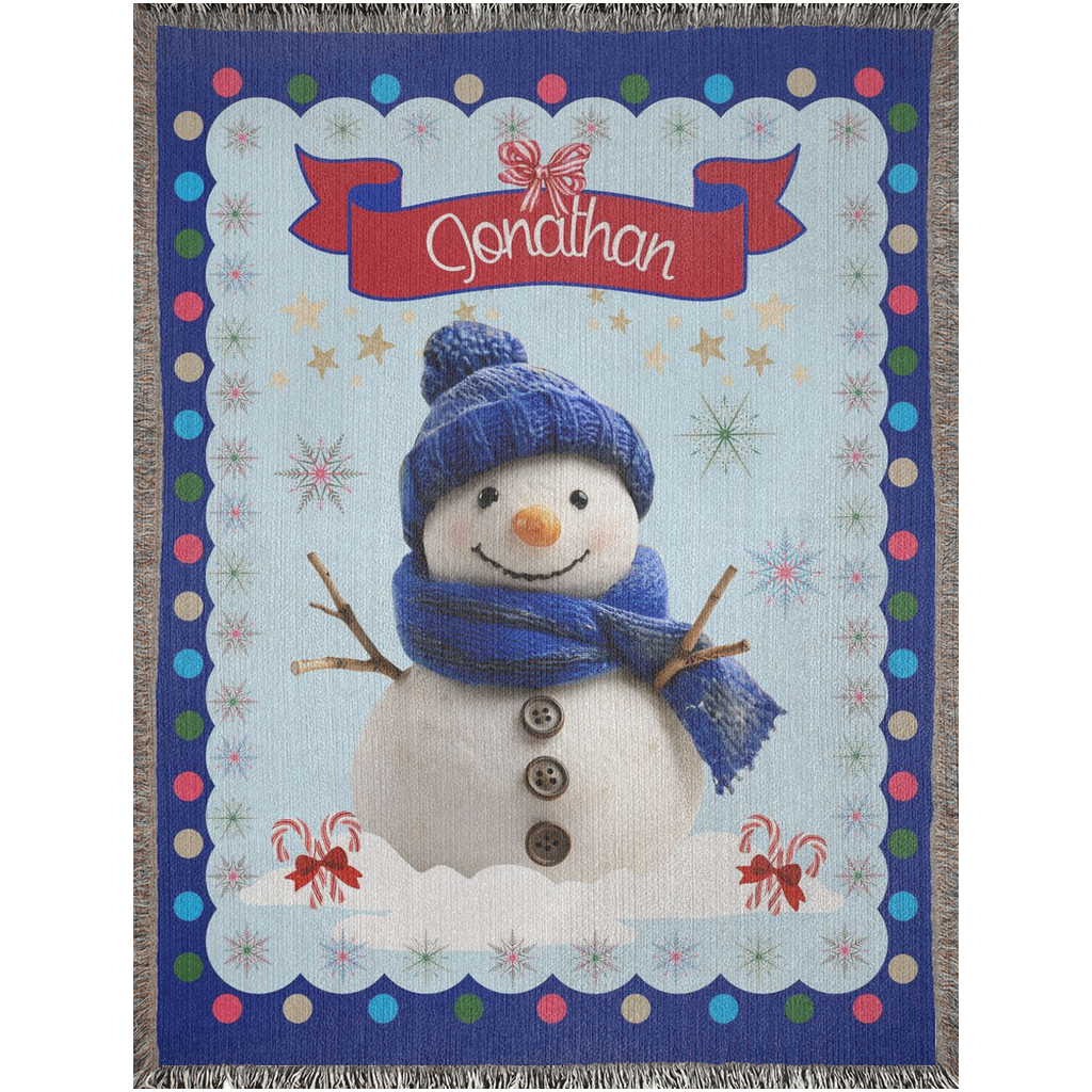 Personalized Custom Jacquard Woven Children’s Christmas Luxurious Blanket, Personalized Christmas Snowman Keepsake Throw, Stocking Filler to Capture Special Moments