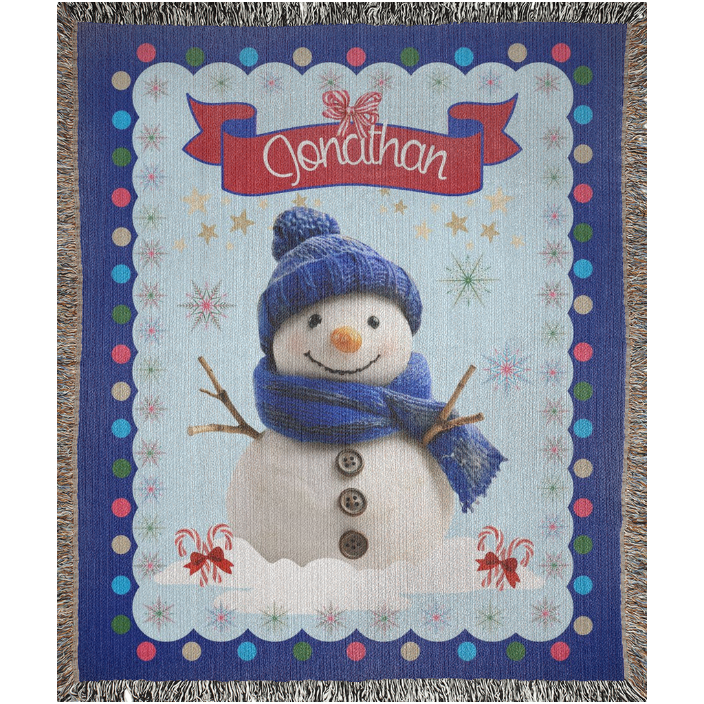 Personalized Custom Jacquard Woven Children’s Christmas Luxurious Blanket, Personalized Christmas Snowman Keepsake Throw, Stocking Filler to Capture Special Moments