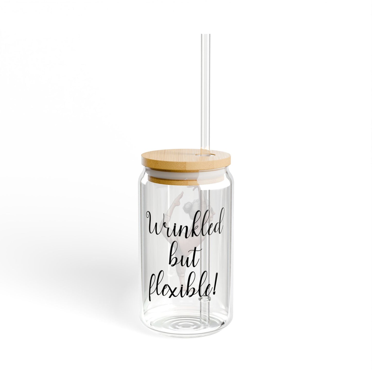 Our "Grandma Yoga" Collection Sipper Glass with Bamboo Lid and Tritan Straw!