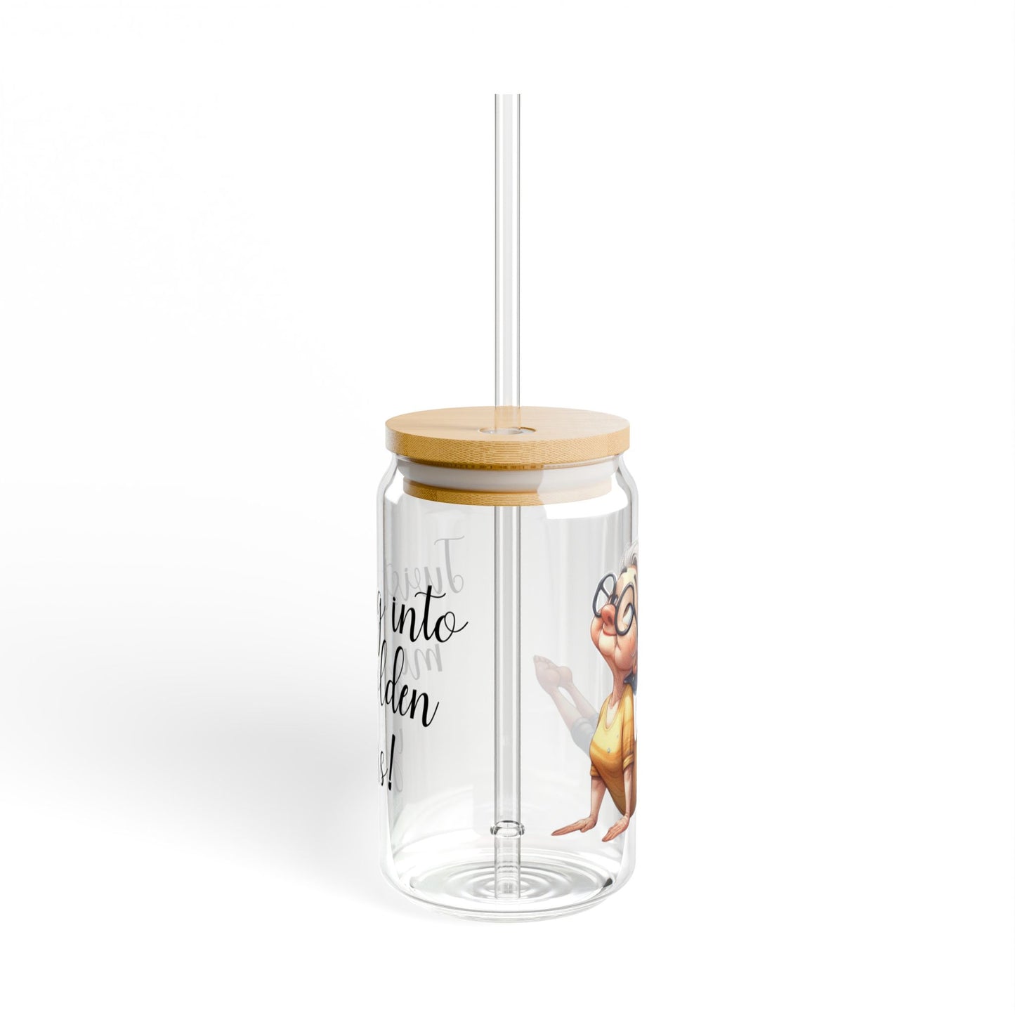 Our "Grandma Yoga" Collection Sipper Glass with Bamboo Lid and Tritan Straw!