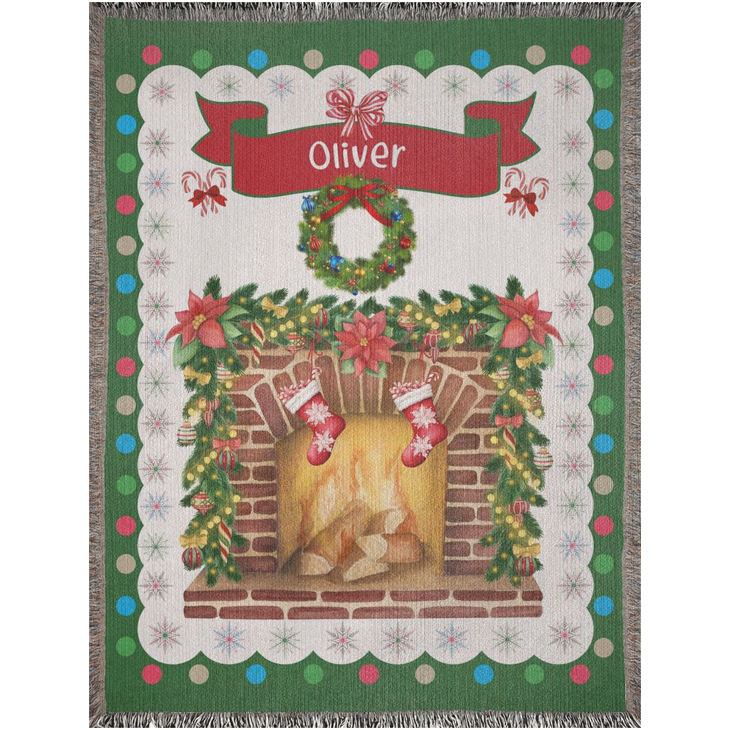 Personalized Custom Jacquard Woven Children’s Christmas Luxurious Blanket, Personalized Christmas Fireplace Keepsake Throw, Stocking Filler to Capture Special Moments