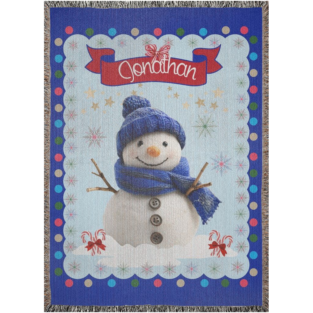 Personalized Custom Jacquard Woven Children’s Christmas Luxurious Blanket, Personalized Christmas Snowman Keepsake Throw, Stocking Filler to Capture Special Moments