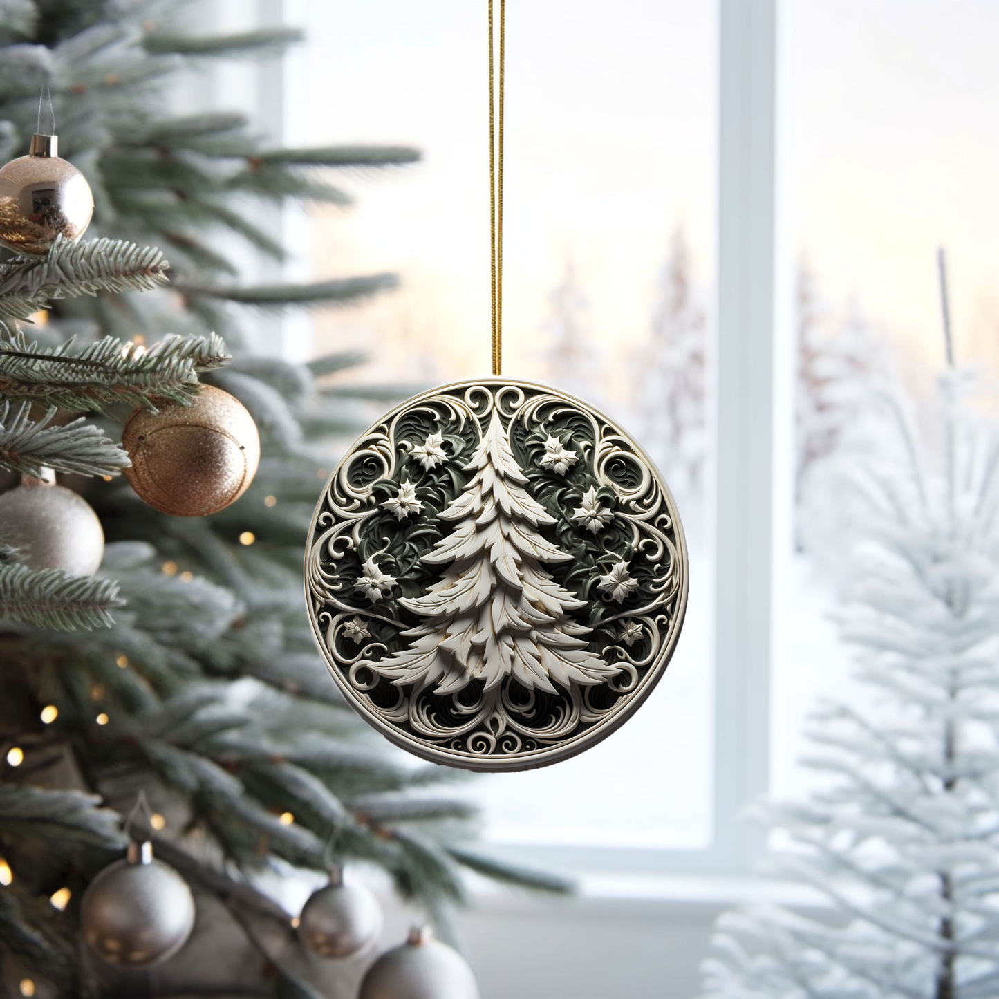 Radiant 3D Porcelain Christmas Ornament: Elegance in Every Detail for Your Holiday Joy!