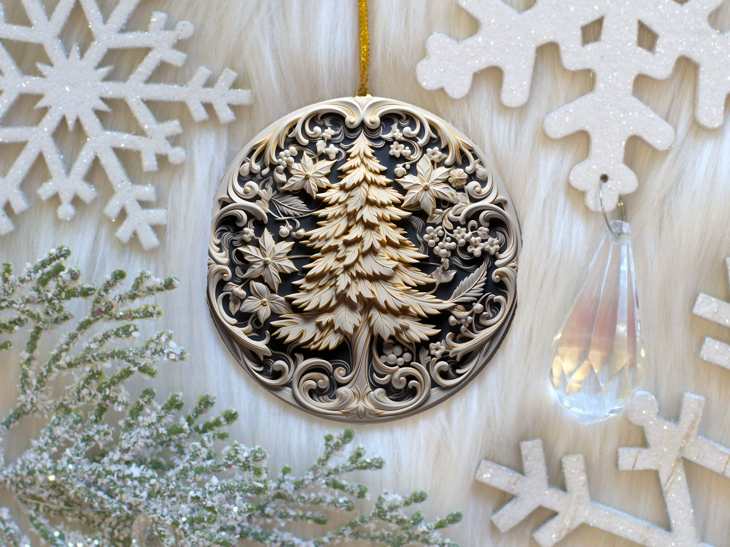Radiant 3D Porcelain Christmas Ornament: Elegance in Every Detail for Your Holiday Joy!