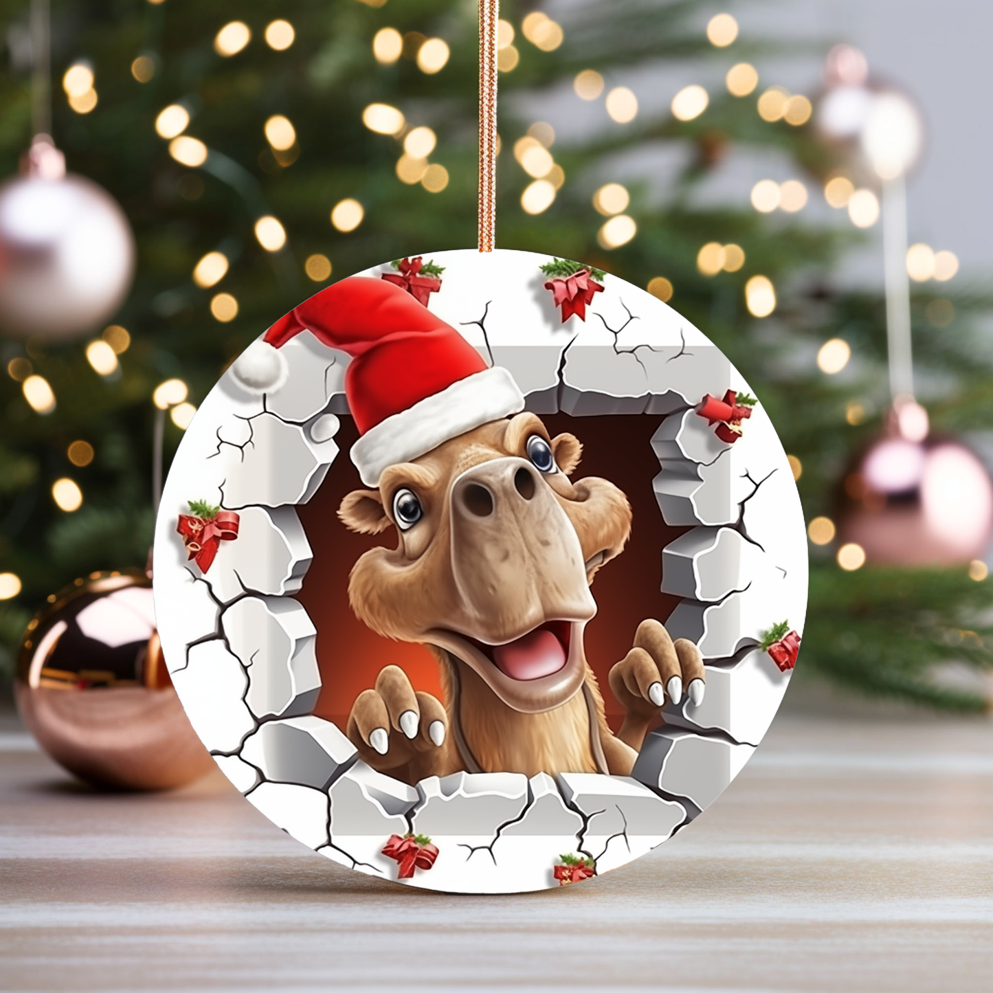Radiant 3D Animal Breakthrough Porcelain Christmas Camel Ornament: Elegance in Every Detail for Your Holiday Joy!