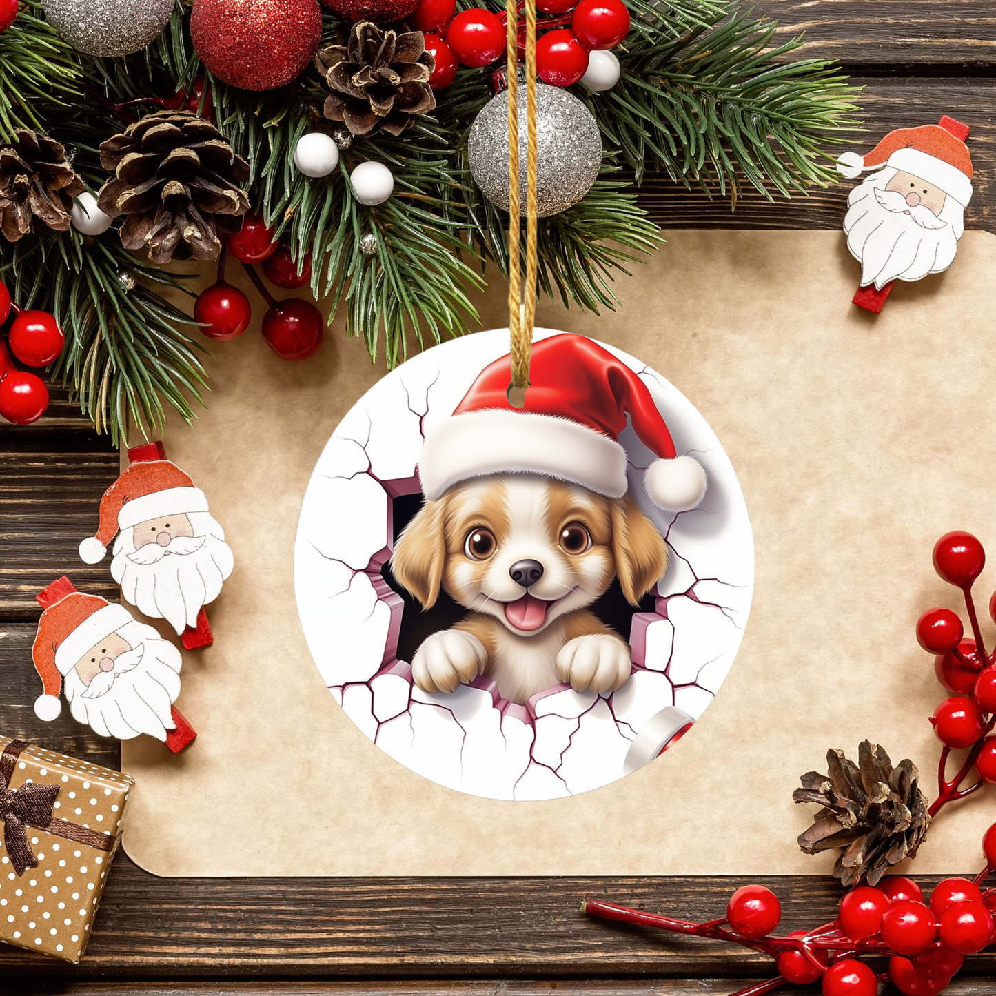 Radiant 3D Breakthrough Porcelain Christmas Puppy Ornament: Elegance in Every Detail for Your Holiday Joy!