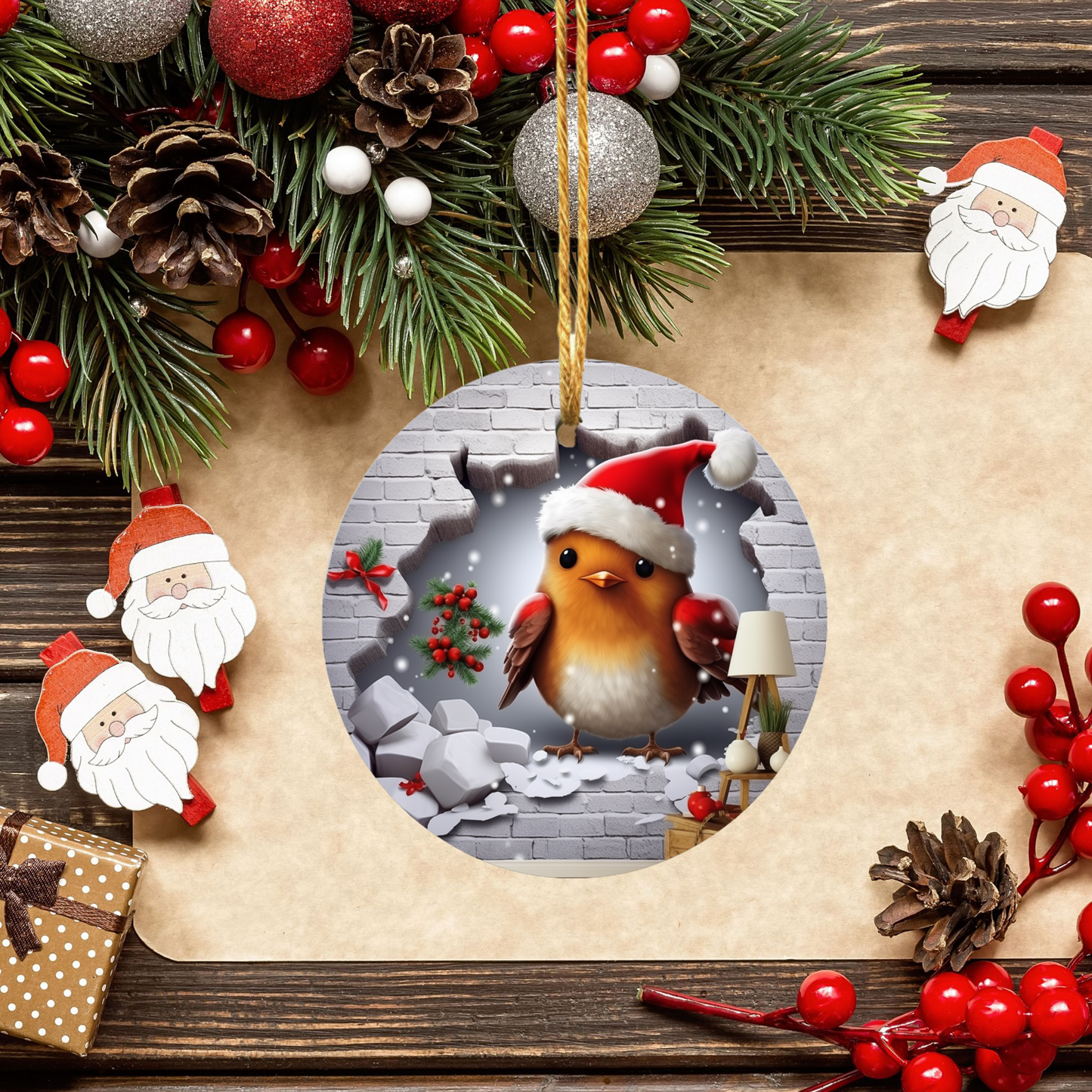 Radiant 3D Animal Breakthrough Porcelain Christmas Robin Ornament: Elegance in Every Detail for Your Holiday Joy!