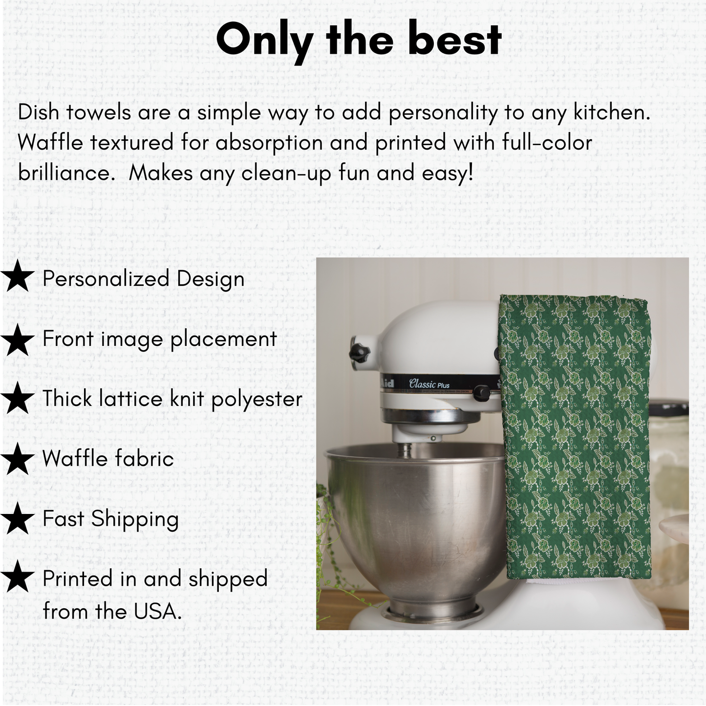 Beautiful Christmas-Themed Floral Design Waffle Kitchen Tea Towel, Waffle Towel, Cute Stocking Filler