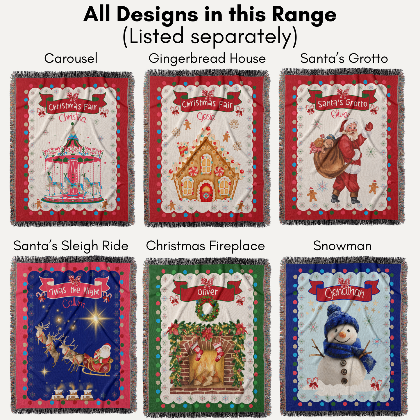 Personalized Custom Jacquard Woven Children’s Christmas Luxurious Blanket, Personalized Carousel Keepsake Throw, Stocking Filler to capture Special Moments
