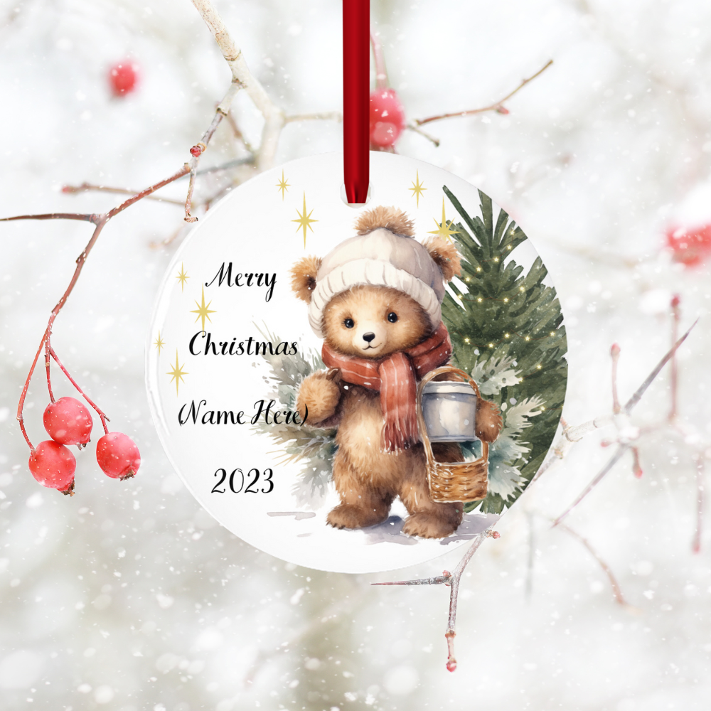 Charming Personalized Children’s Porcelain Christmas Ornament: Elegance in Every Detail for Your Holiday Joy!