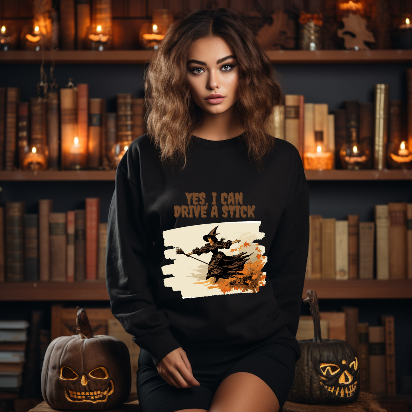 Explore our bewitching collection of Halloween sweatshirts, showcasing the mysterious allure of a witch on the front.