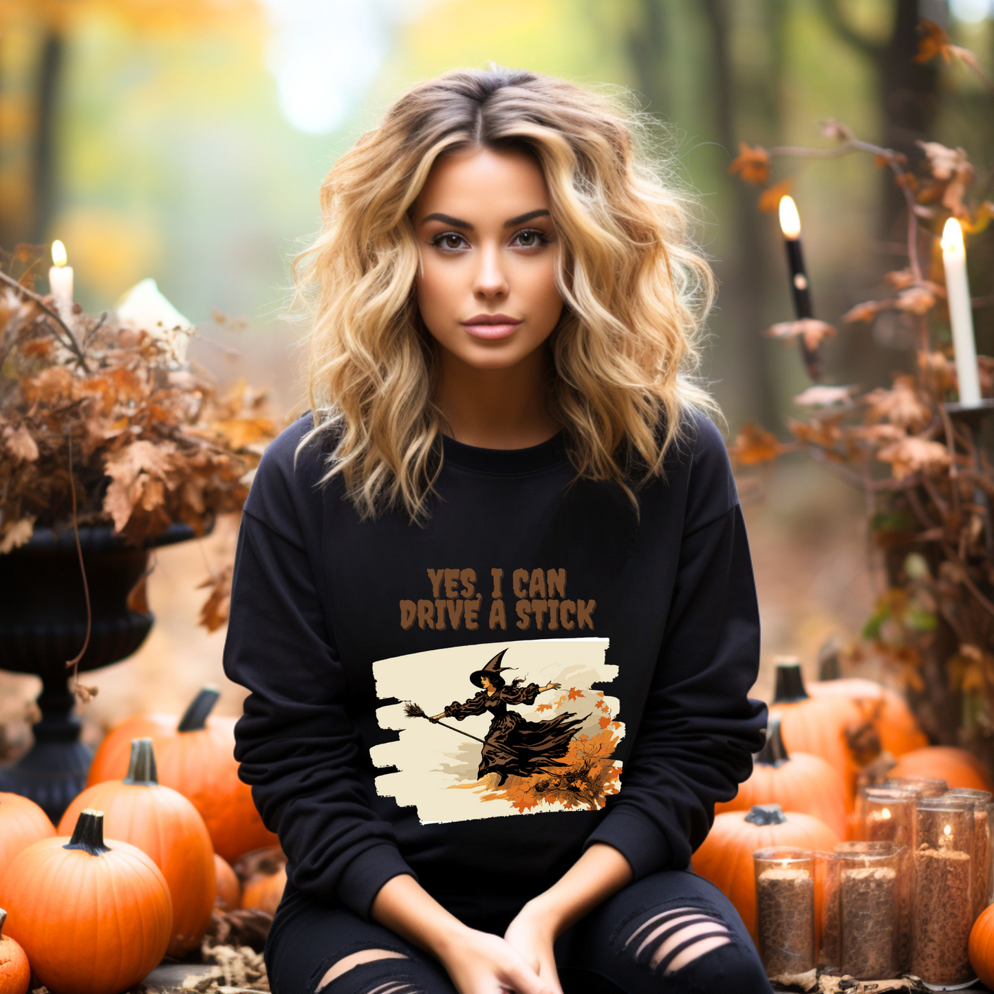 Explore our bewitching collection of Halloween sweatshirts, showcasing the mysterious allure of a witch on the front.
