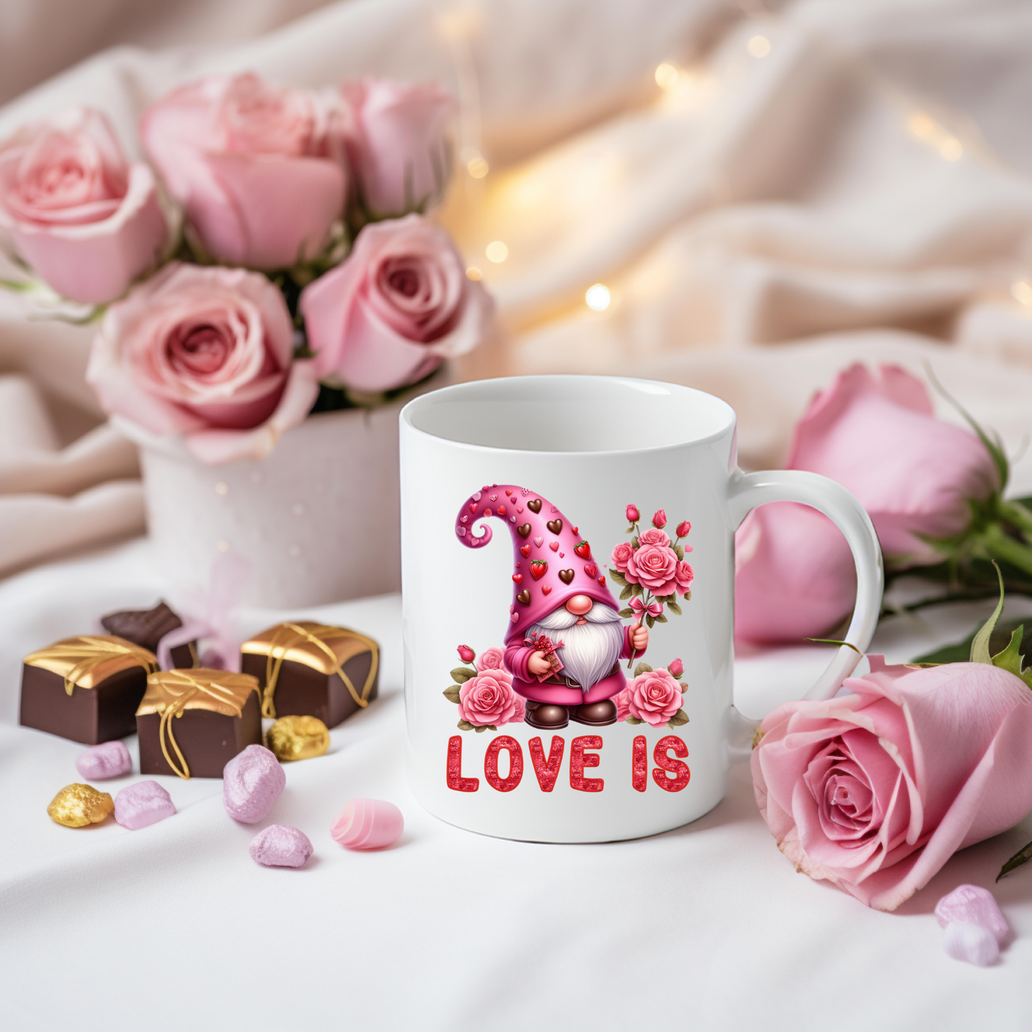 Radiant Romance: 'Love Is' Valentine's Day Mugs – Sip Love, Share Joy. Dishwasher and Microwave Safe. 11oz & 15oz Sizes. Double-Sided Design