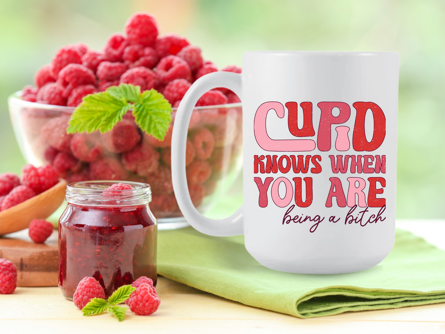 Cupid's Wit: Groovy Valentine's Mug – 11oz & 15oz sizes, dishwasher & microwave-safe. Start your day with humor in every sip!