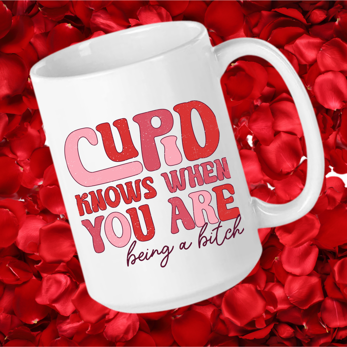 Cupid's Wit: Groovy Valentine's Mug – 11oz & 15oz sizes, dishwasher & microwave-safe. Start your day with humor in every sip!
