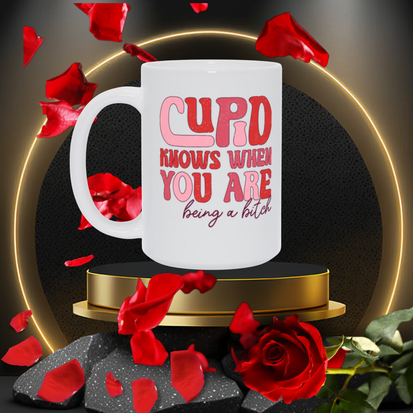 Cupid's Wit: Groovy Valentine's Mug – 11oz & 15oz sizes, dishwasher & microwave-safe. Start your day with humor in every sip!